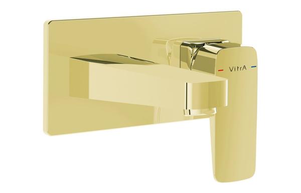 VitrA Root Square Wall Mounted Basin Mixer - Soft Gold